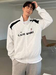 DAZY Men's Letter Print Zip Front Casual Hoodie, Autumn/Winter