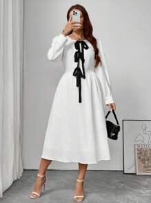 SHEIN Frenchy Plus Size Casual Elegant Bowknot Wrap Long Dress