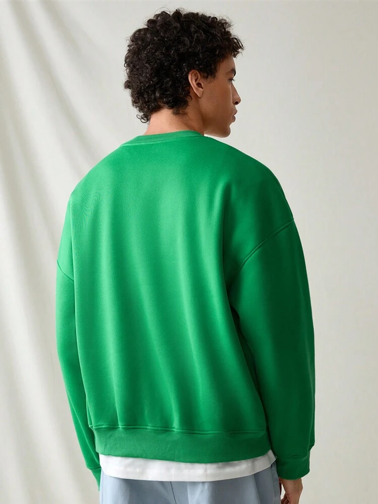 Manfinity VCAY Suéter Casual de Malha Masculino, Caimento Solto de Manga Longa, para Outono e Inverno - Verde - Visão 3