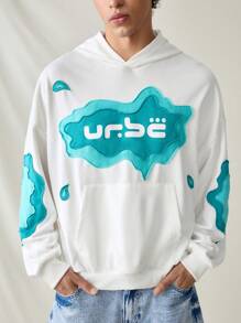 Manfinity VCAY 男士针织休闲宽松长袖连帽衫，适合秋冬 - 白色 - 查看 3