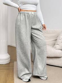 SHEIN EZwear Plus Size Casual Sweatpants, Minimalist Style, Light Gray, Everyday Wear - Light Grey - View 4