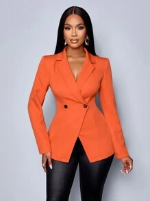 SOLERSUN Women's Winter Elegant Commuting New Year's Party Valentine's Day Autumn And Winter Blazer, Waist Slim Fit Warm Winter Orange , Suit Homecoming Thanksgiving Back To School