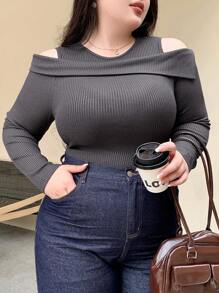 Dazy Plus Solid Color Cold Shoulder Sexy Long Sleeve T-Shirt, Slim Fit, Spring/Summer/Autumn,Fall Women Clothes