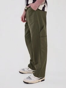 Musero Tapered Skater Style Side Pocket Detailing Trousers SPRING SUMMER - Army Green - View 3