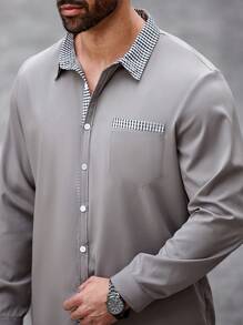 Manfinity Homme Plus Size 2 Pieces Set - Minimalist Casual Daily Wear Solid Color Shirt Blouse And Long Pants - Multicolor - View 3