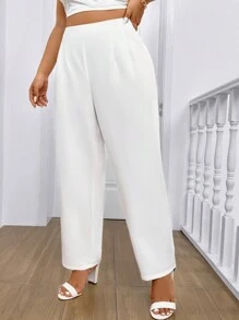 SHEIN LUNE Plus Size Jednokolorowe plisowane spodnie casualowe, codzienne stroje imprezowe, sukienki urodzinowe dla kobiet, noworoczne zimowe ubrania dla kobiet, noworoczny strój damski