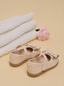 Toddler Girls' Comfortable Versatile Bow Decor Princess Flat Shoes, Suitable For Spring/Summer
