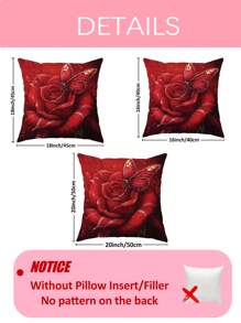 2 件情人节装饰玫瑰花朵蝴蝶天鹅绒抱枕套浪漫红色舒适柔软装饰枕套单面印花适用于客厅卧室沙发床装饰不含枕芯适合圣诞节 - 紅色 - 查看 8