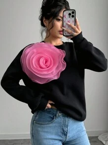 INAWLY Sudadera holgada con flores 3D romántica de Navidad para mujer