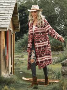 LanaWest New Floral Fluffy Hooded Long Cardigan For Women, Autumn/Winter