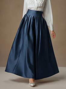Anewsta Elegant High-Waist Retro Palace Style Long Pleated Skirt