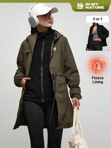 In My Nature In My Nature Women's Letter Print Long Sleeve Drawstring Waist Hooded Outdoor Raincoat Jacket
