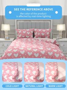 Juego de ropa de cama de 2/3 piezas, juego de ropa de cama estampado, decoración acogedora de la habitación, suave y transpirable, cómodo anti-bolas, amigable con la piel, funda nórdica y funda de almohada de moda, se ajusta a camas individuales/dobles/queen/king, apto para todas las estaciones, textil para el hogar, juego de ropa de cama como regalo, lavable a máquina - Rosa - Ver 7