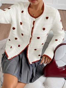 INAWLY Women's Heart Pattern Long Sleeve Single-Breasted Casual Cardigan, Autumn/Winter Fall Cloth For Women