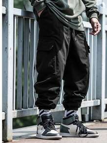 Manfinity Roghcode Loose Fit Men's Cargo Pocketed Jogger Pants, Fall - Black - View 3