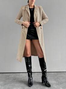 RueChic 女士秋冬翻领纽扣长袖休闲长款外套