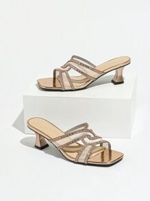 1 Pair Stylish Net Mesh Teenage High Heel Sandals - Gold - View 6