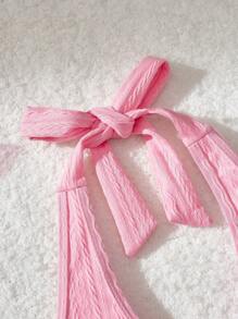 SHEIN MOD 领口系带前褶皱针织提花粉色泳衣上衣，适合夏季海滩度假 - 粉色 - 查看 3