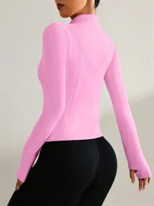 Easithlete Women's Solid Color Long Sleeve Zipper Stand Collar Seamless Sports Jacket