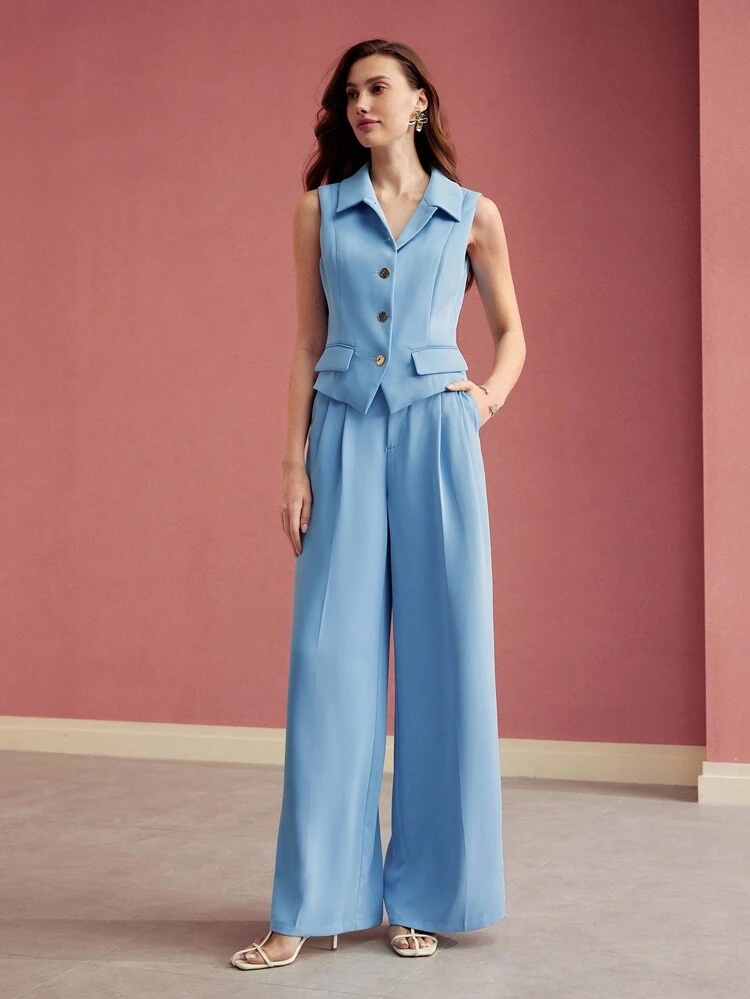 PRESS CREASE WIDE LEG SUIT PANTS,VALENTINE'S DAY,SPRING/SUMMER