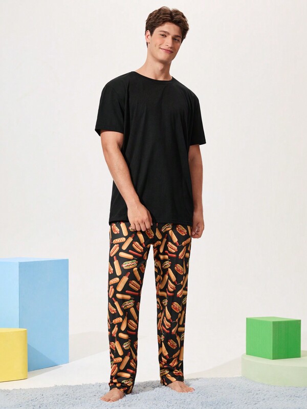 Happy Jammies Men's Hot Dog Print Straight Leg Pajama Pants, Loungewear