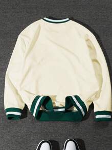 Manfinity Sporsity Men's Casual Fashion Letter Flocking Loose V-Neck Sweatshirt Y2k Jersey, For Tennis, For Fall