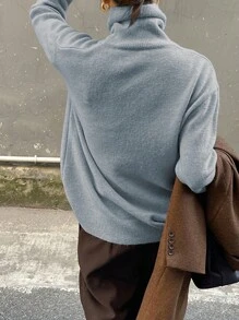 DAZY 女士商务休闲套头高领毛衣，秋季女装 - 藍色 - 查看 4