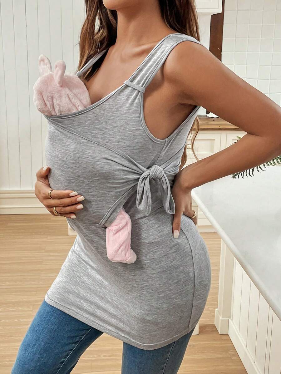 SHEIN Wrap-Style Fitted Nursing Tank Top For Pregnant Women - Light Grey - View 1