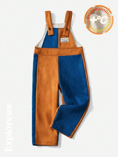 SHEIN 女童撞色拼接休闲都市风格连身裤，适合城市出游、校园、街头服饰和各种场合