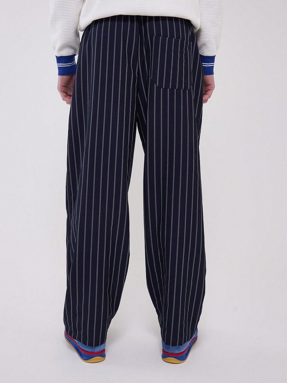 Pantalon droit à taille élastique avec cordon de serrage, rayures fines, PRINTEMPS ÉTÉ