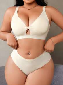 Conjunto de lencería sin costuras de talla grande para mujer, con sujetador sin aros push-up y pantie simplista sólido, 2 piezas, para el Día de San Valentín