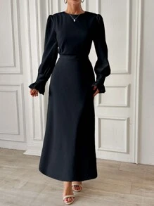 SHEIN Frenchy Frill Sleeve Maxi Dress With Lining