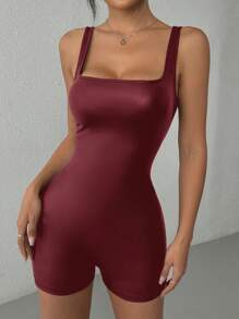SHEIN EZwear Women's New Stretch Leather Jumpsuit - Burgundy - View 6