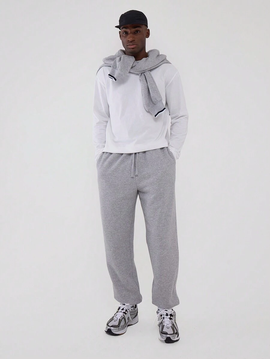 Musero 男士基础款纯色束口慢跑运动裤，弹力抽绳腰带，春夏胶囊衣橱 - 淺灰色 - 查看 1