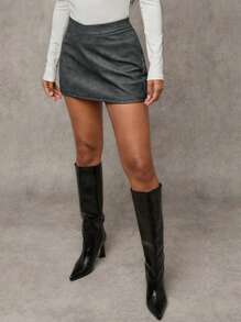 SHEIN BAE 女士纯色简约时尚休闲日常半身裙 - 深灰色 - 查看 5