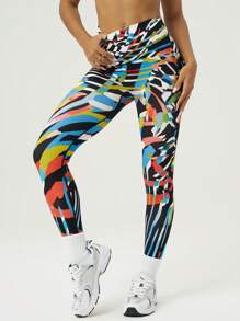 SHEIN Sport Gameset Leggings senza cuciture in vita alta con stampa colorata di moda