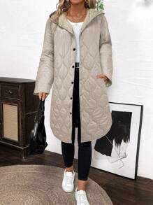 SHEIN LUNE Black Casual Straight Lightweight Warm Thermal Lined Jacket For Women, Winter - Khaki - View 1