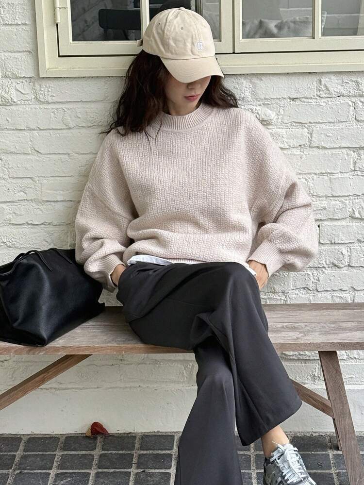 Women Loose High Neck Solid Color Knitted Sweater,Fall Women Clothes