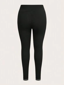 SHEIN CURVE+ Conjunto de 3 piezas de pantalones ajustados de talla grande para mujer, pantalones ajustados negros, pantalones ajustados para mujer, pantalones largos, ropa ajustada para mujer, pantalones ajustados, ropa interior de mujer, pantalones ajustados para mujer - Negro - Ver 5