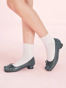 CUCCOO DOLLMOD Women's Square Toe Gray High Heel Shoes, Cylindrical Heel, Casual & Retro Style Spring Shoes Spring Break Easter - Grey - View 5