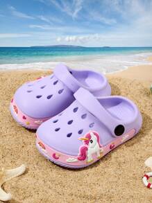 1 đôi dép xăng đan trẻ em mùa xuân/hè, thời trang, thoải mái, nhẹ, thoáng khí, họa tiết mây và kỳ lân dễ thương, chống trượt, bền chắc, bảo vệ ngón chân. - Màu tím - Xem 2
