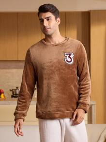 Manfinity Underwear&Sleepwear Basics Camisa casual de manga larga con cuello redondo y gráfico para hombre
