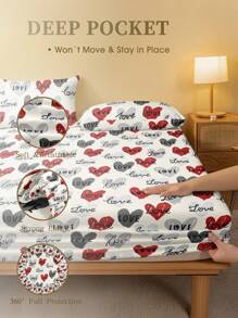 1 件白色红色心形图案床笠床垫保护套，情人节床垫罩，床单，柔软透气，适合所有尺寸的床 - 单人床、双人床、特大床、大号床单深口袋床单家纺 - 白色 - 查看 2