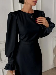 SHEIN Frenchy Frill Sleeve Maxi Dress With Lining