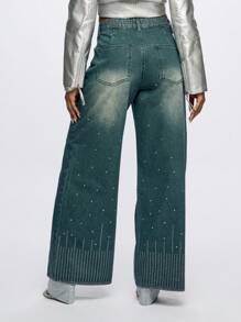 SUMWON WOMEN Oversized Wide Leg Rhinestone Jeans