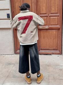 AXEPEAK Áo sơ mi dệt tay dài in họa tiết sọc số dáng rộng cho nam, phiên bản trường học, thời trang đường phố, dành cho mùa thu - Nhiều màu - Xem 3