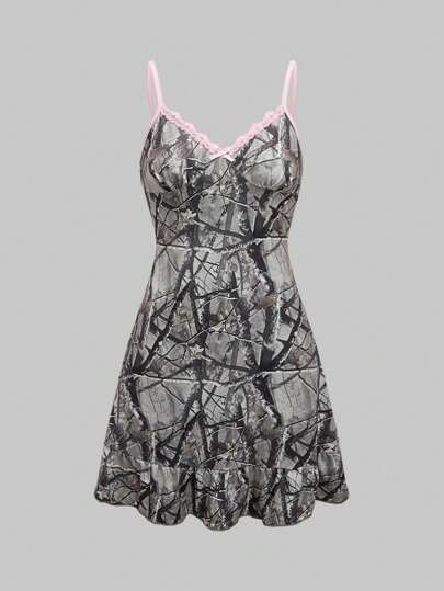 Grunge Punk Vestido de verano para mujer con tirantes finos, con encaje de leopardo, moño de contraste en color rosa, para playa, graduación, Pascua, concierto, vacaciones en Nashville