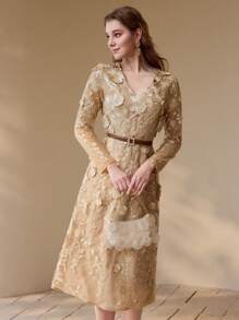 MOTF PREMIUM FLORAL EMBROIDERY A LINE DRESS - Apricot - View 9