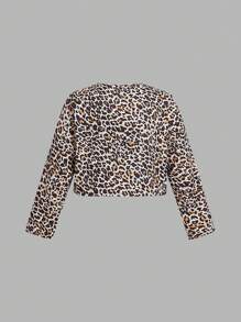 SHEIN Frenchy Plus Size Women's Leopard Print Bow Decor Long Sleeve Top And Skirt Set, Fashion Outfit For Autumn
