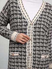 CLARA VERO Women Front Button V-Neck Drop Shoulder Cardigan - Multicolor - View 3